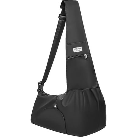 Hgudesign Dog Sling Carrier  Small Pet Carrier Curved Zir Tote Bag Hands Free Adjustable Strap Puppy Bag with Safety Belt Padded Bm Support for Up to 4.5 lbs Pets Outdoor Travelling  Black