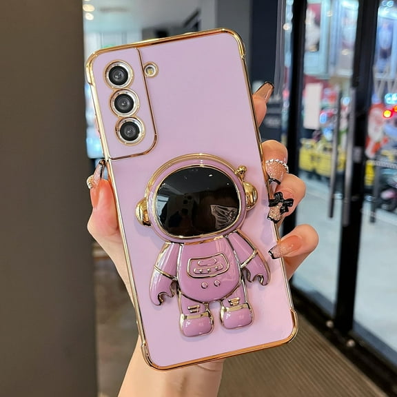 for Samsung Galaxy S22 Plus Case Cute 6D Astronaut Case with Stand Function Luxury Plating Case Cover Slim Fit Soft TPU Shockproof Bumper Protective Electroplated Case for Girls Boys,Purple