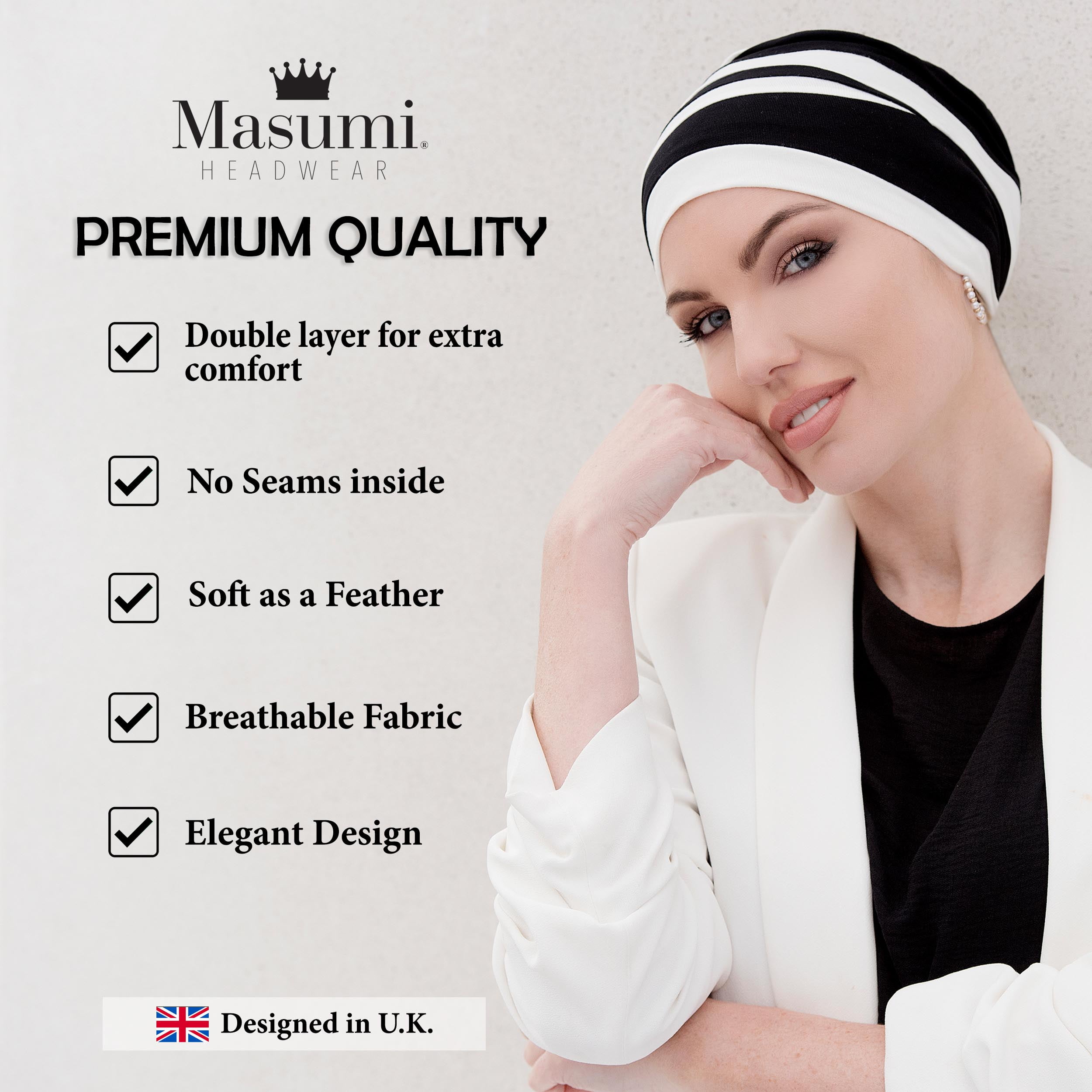 Dorna Bamboo Cozy Chemo headwear Hat for Women with Hair Loss, Hats for Cancer Patients, Soft Chemo Cap (Black & White)