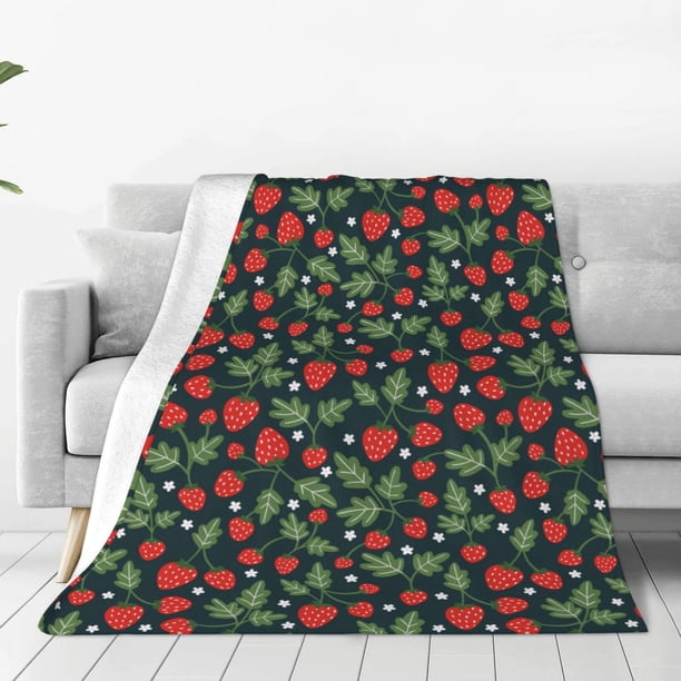 Fotbe Strawberry Manta de Franela Acolchonada con Estampado, Súper Suave y Esponjosa, Extra Grande para Sofá, Cama, Uso Todo el Año-50"x40"