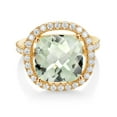 thumbnail image 2 of Gem Stone King 18K Yellow Gold Plated Silver Cushion Green Prasiolite and White Moissanite Ring for Women | 7.38 Cttw | Gemstone Birthstone | Size 5,6,7,8,9, 2 of 4