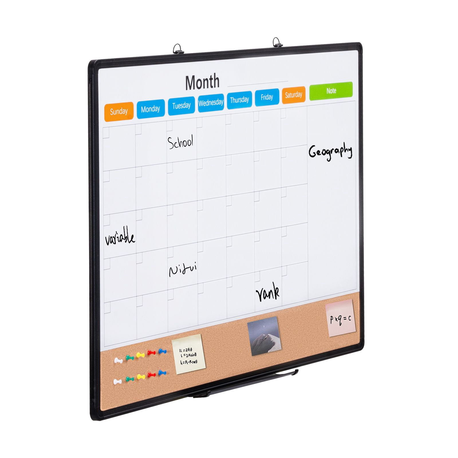 Multi-Functional Combination Board 36"x24" with Monthly Calendar, Cork Area, Aluminum Frame, for Office Home Classroom