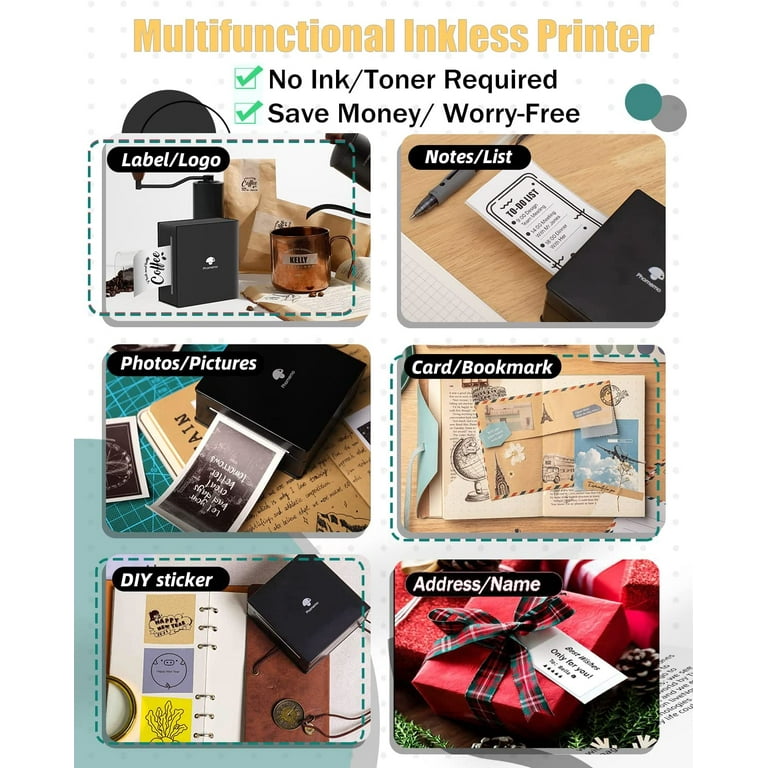 Memoking Thermal Mini Printer - M02 Instant Photo Printer with Tape 1 Roll  - 2 Inkless Pocket Printer for Phone & Pad, 2023 Fun Gift for Teens - Mini