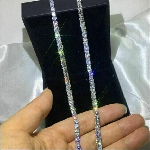 14K White Gold Plated 3MM Round Cut Simulated Diamond Men's Women's Tennis Necklace 18inch