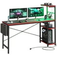 thumbnail image 1 of Bestier 61" Reversible Gaming Computer Desk with Power Outlet LED Desk with 4 Tier Shelves, Black Carbon Fiber, 1 of 9