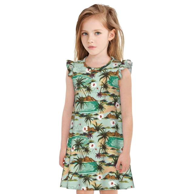 Balery Colorful Hawaii Palms Camisón de princesa para niñas, pijama de algodón con mangas abullonadas, suave y bonito.-Medium