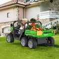 thumbnail image 4 of 24 Volt 4WD Kids Ride on Dump Truck with Remote Control, 2 Seater Electric Powered 6-Wheel UTV Toys, Ride on Tractor Car w/ Tipping Bucket Trailer, Shovel, Suspension, Bluetooth Music, Green, 4 of 8