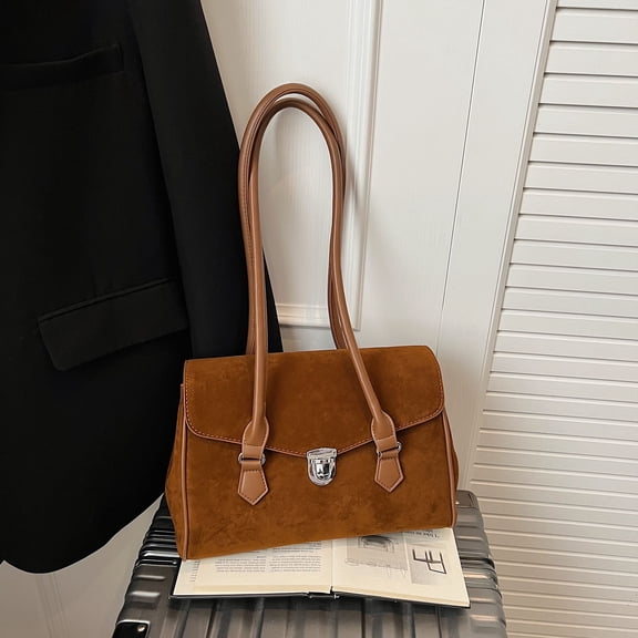 KKLDOGS Vintage Messenger Crossbody Bag for Women in Soft Faux Suede, Fixed Strap & Zipper Closure, Fall Boho Leather Purse