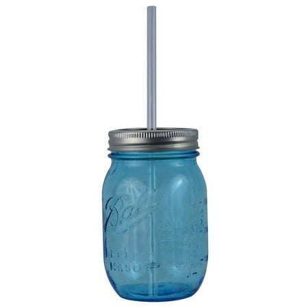 Blue Glasses Drinking 16oz Authentic Heritage Blue Ball Mason Jar Reusable Acrylic Straw - Redneck Sipper Drinking ()