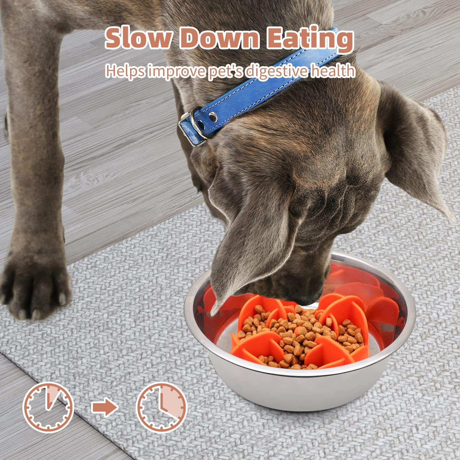 Slow Feeder Dog Bowls Insert for Large Breed, 7 Inch Cuttable Slow Feeder Insert with 32 Octopus Suction Cups for Medium Large Size Dog Food Bowl (X-Large, Orange)