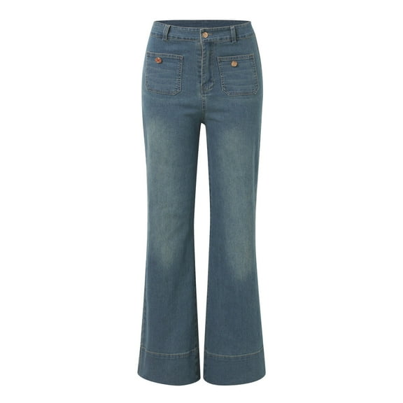 OSOLU Solid Color Women New 2025 Loose Wide Leg Large Size Casual Washed Button Micro Horn Jeans Women Cozy Pants Trousers Daily Relaxed Fit Breathable Bottoms