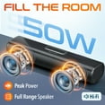 thumbnail image 3 of Delton SB380 Stereo Sound Bar, 50W Computer Speakers, Wired/Wireless Soundbar with Remote Control, Up to 30 ft Wireless Range Compatibility with macOS, Linux, and ChromeOS - Black, 3 of 9