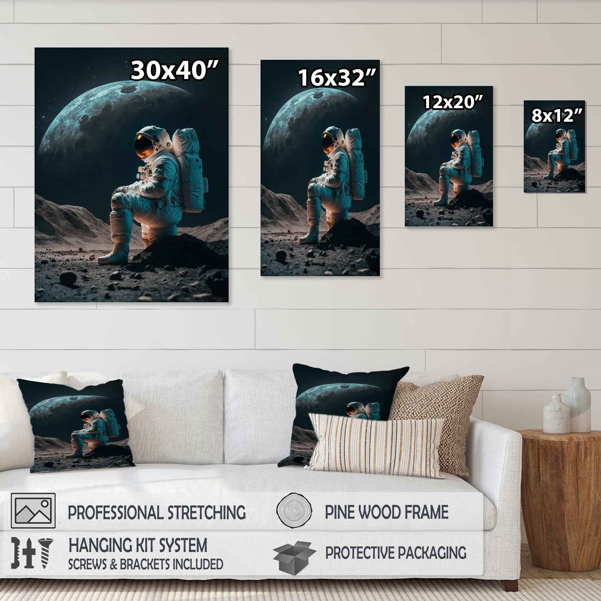 Designart Spaceman On The Moon I Canvas Wall Art