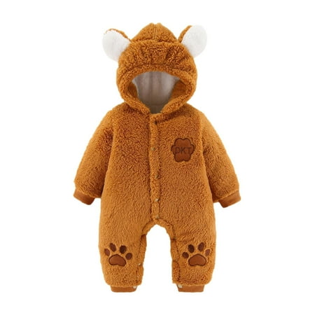 

Honeeladyy Winter Newborn Baby Winter Girls Boys Clothes Warm Animal Ears Bear Claw Overall Rompers Hooded Jumpsuit Yellow Sales