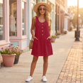 thumbnail image 5 of Womens Summer Dress Sleeveless Button Casual Sundresses with Pockets Loose Solid Tank Dresses, M, 5 of 7