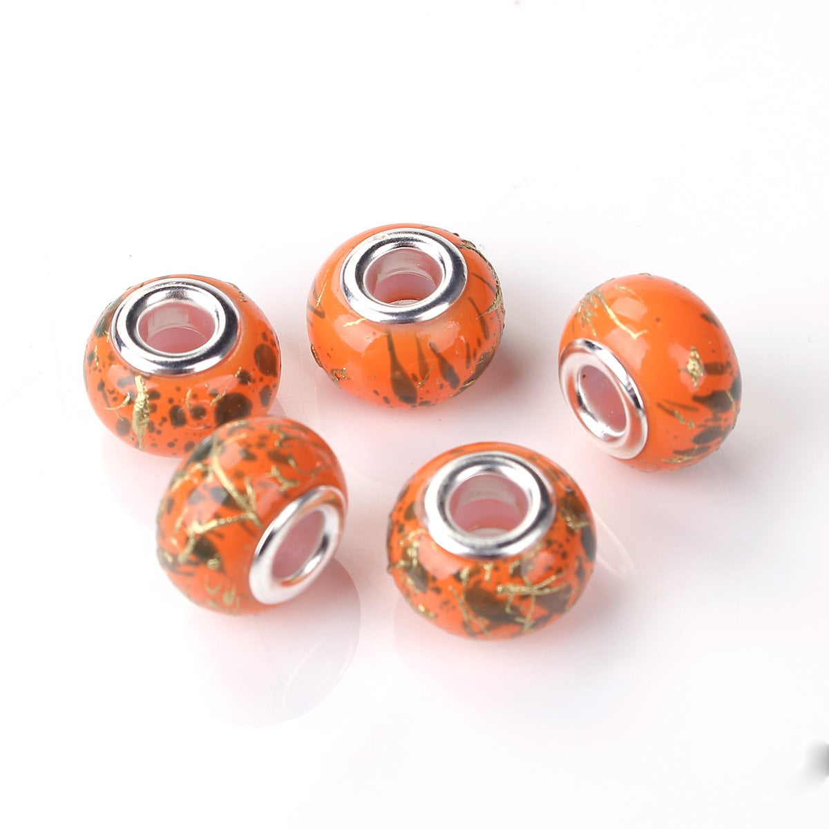Brown Orange White Murano Glass Bead for Silver European Style Charm Bracelets