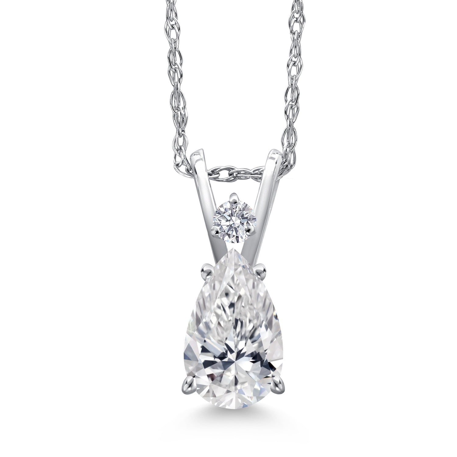 Gem Stone King 14K White Gold DEF Lab Grown Diamond Pendant Necklace for Women | 0.77 Cttw | Gemstone April Birthstone | Pear Shape 8X5MM | With 18 inch Chain