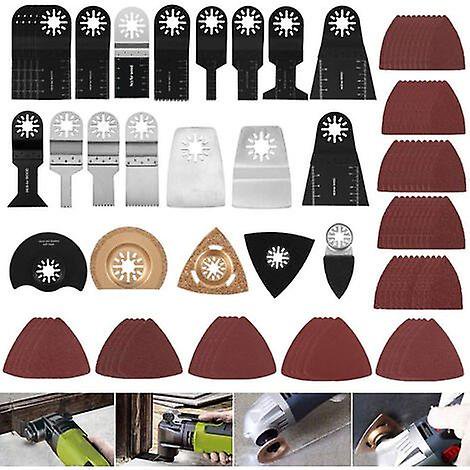 100pcs Versailles Hojas de sierra universales Multiherramienta, Juego de accesorios de múltiples herramientas oscilantes Hojas de sierra oscilantes de liberación rápida para Dremel, Bosch, Makita, 11 Feliz Sencillez