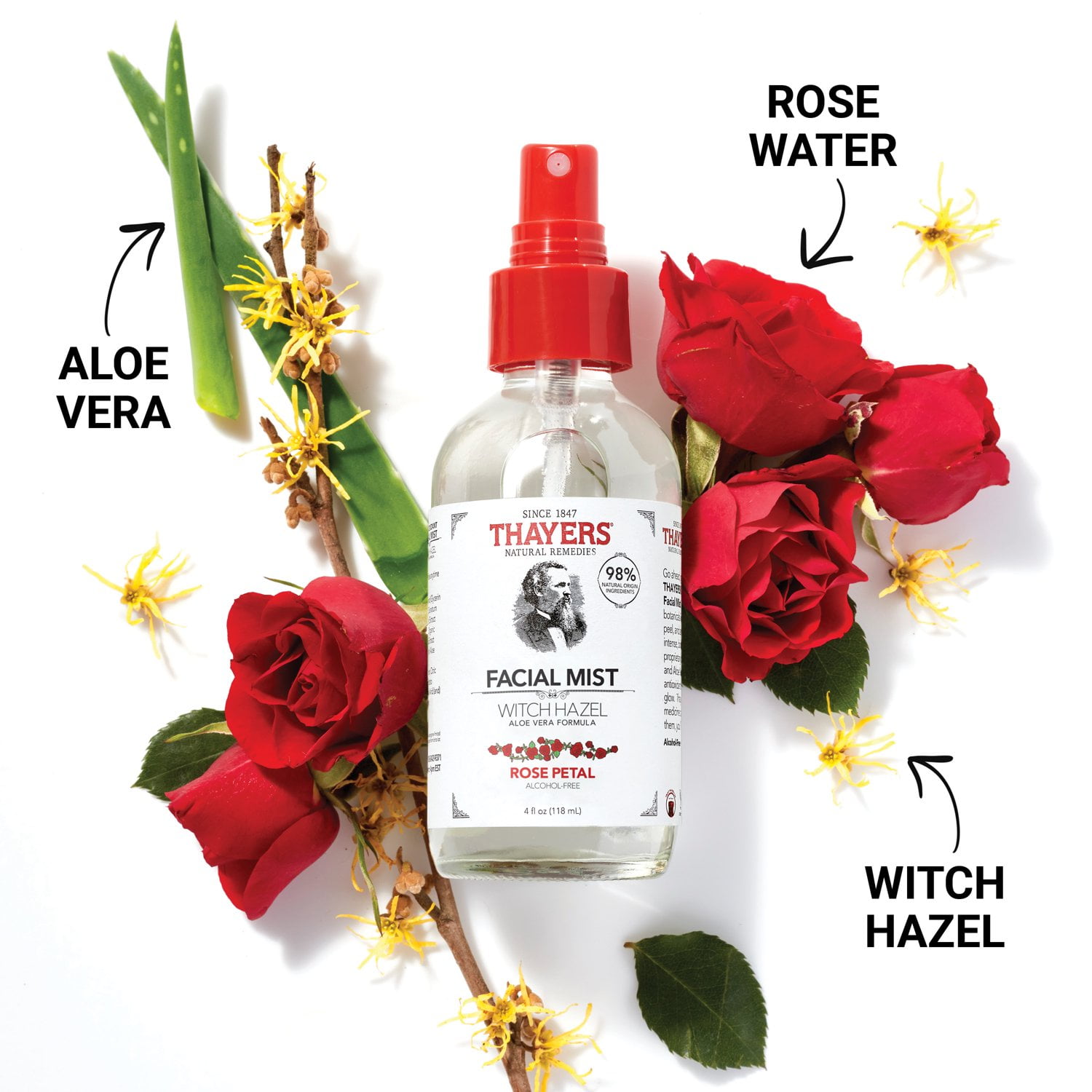 Thayers Alcohol-Free Rose Petal Witch Hazel Facial Mist, 4 oz
