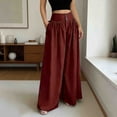 thumbnail image 2 of RQYYD High Waist Pants For Women Button Front Wide Leg Pant Pleated High Waist Casual Trousers With Side Pockets Flowy Floor Length For Summer, 2 of 6