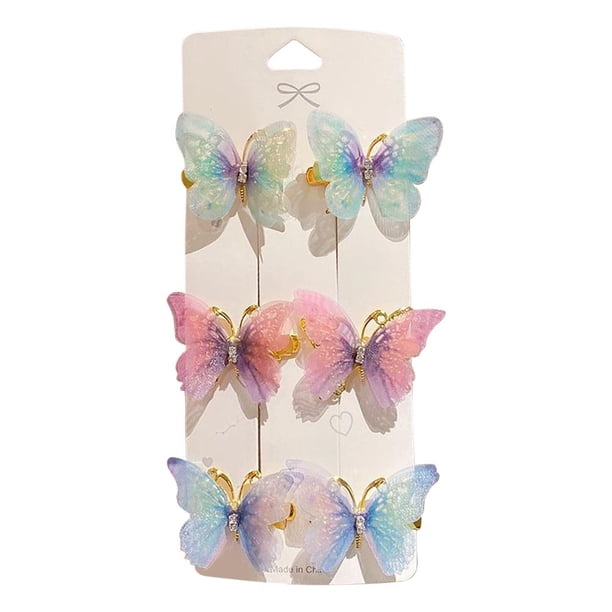 6 horquillas de mariposa arcoíris de colores para niñas, bonitas pinzas de aleación para el cabello, seguras y duraderas, con diseño de hada.
