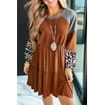 thumbnail image 1 of Women's Brown Waffle Knit Leopard Patchwork Long Sleeve Dress, 1 of 11