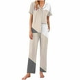 thumbnail image 2 of Cavosen Womens Pajamas Sets 2 Piece Outfits Button down Soft Sleepwear Short Sleeve Collared Shirts Long Pants Nightwear Color Block Loungewear with Pocket Comfort White 2XL, 2 of 6