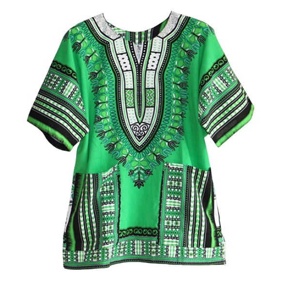 Camiseta Dashiki africana unisex, cómodas camisetas de manga corta de color V, Talla única Zulema Camisa Africana Dashiki