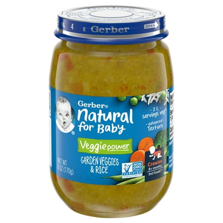Gerber 3rd Foods Natural for Baby Veggie Power Baby Food, Garden Veggies & Rice, 6 oz Jar (12 Pack)