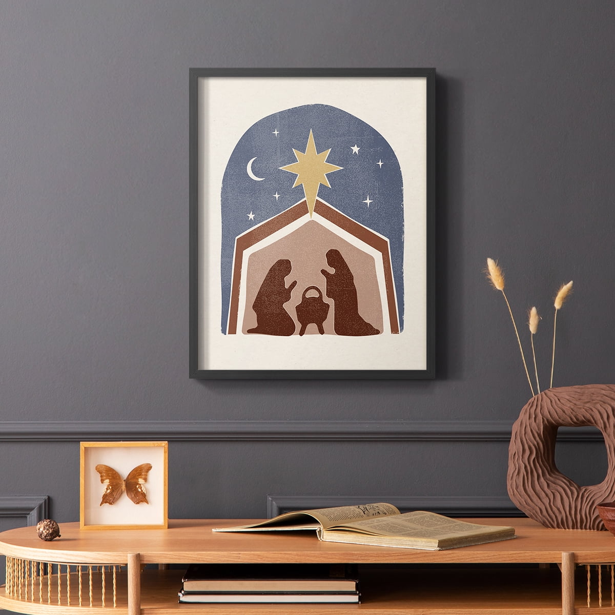 Boho Nativity I Framed Print in Black Solid Wood Framed Print No Nail Hanging