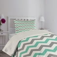 thumbnail image 4 of Ambesonne Chevron Quilted Coverlet 2 Pcs, Geometric Wavy Zigzag, Twin Size, Seafoam Grey White, 4 of 5