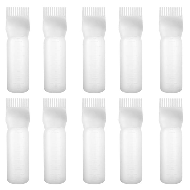 10 Pack Hair Dye Applicator Bottle with Comb 6oz White Root Coloring Brush with Graduated Scale