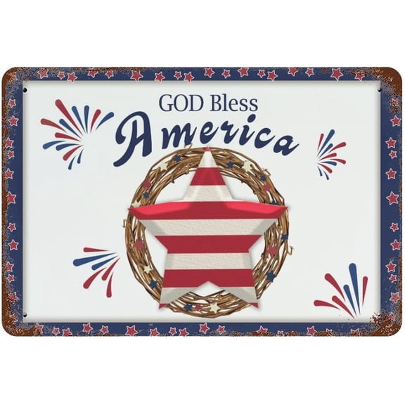 Patriotic Retro Aluminum Metal Sign God Bless America Welcome Wall Decor Vintage Independence Day Memorial Day Indoor Outdoor 8x12 Inch
