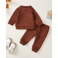 thumbnail image 3 of 18 Months Baby Boys Clothes 24 Months Boys 2PCS Solid Color Outfits Set Toddler Boys Long Sleeve Round Neck Top Pants Set Brown, 3 of 8