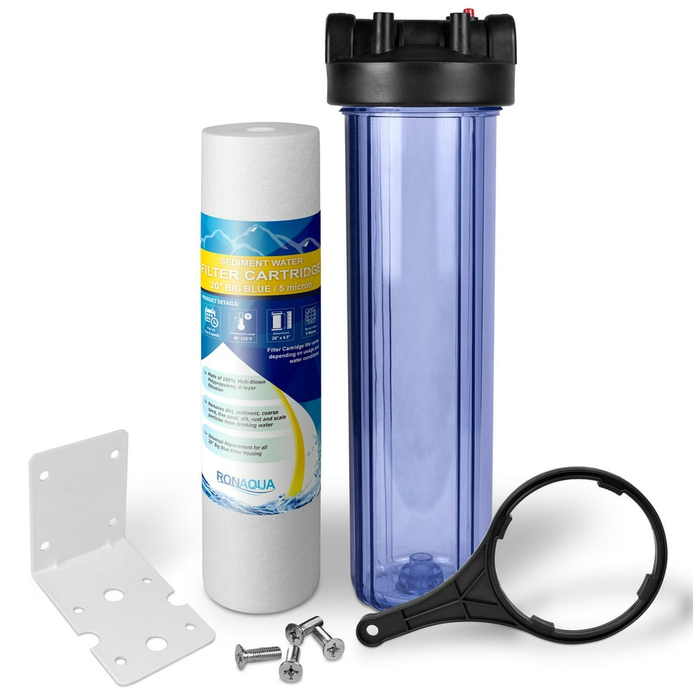 20 Inches Transparent Big Blue Housing with Presser Relief Button, 1? Inlet/Outlet Brass Port