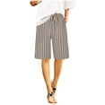 thumbnail image 6 of Sakmal Beige Shorts for Women Casual Wide Leg Drawstring Bermuda High Waisted Striped Shorts with Pockets, 6 of 9