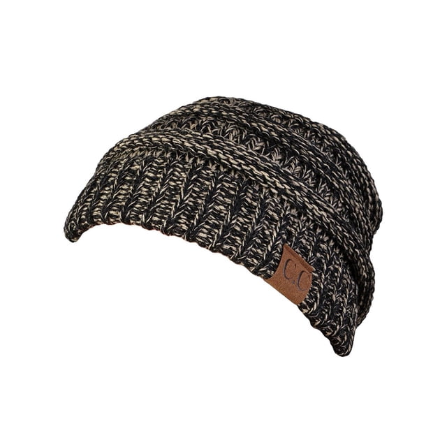 Gravity Threads Bonnet Doux Tricoté Bicolore Chunky, Noir Beige Foncé