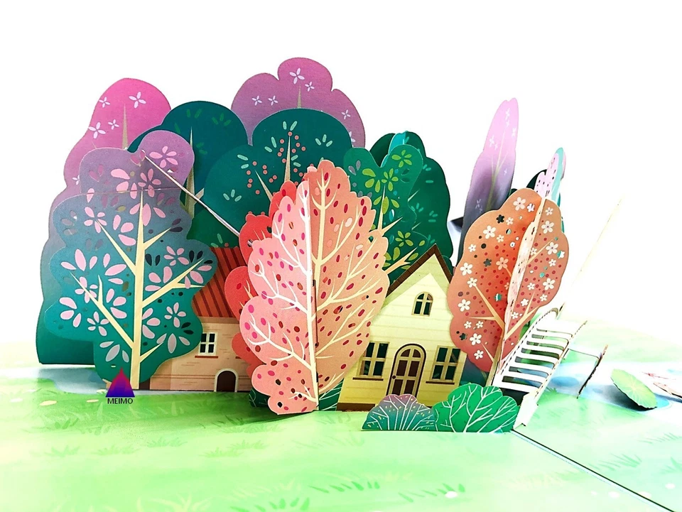 PURELY- 3D Pop Up Greeting Card Seasons Yard Garden Nature Birthday Mom Thank You Spring