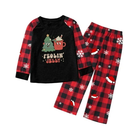 

ERTUTUYI Kid Sleepwear For Christmas Family Matching Pajamas Cute Big Headed Deer Print Pjs Plaid Long Sleeve Tops And Pants Soft Casusal Holiday Sleepwear Black 130