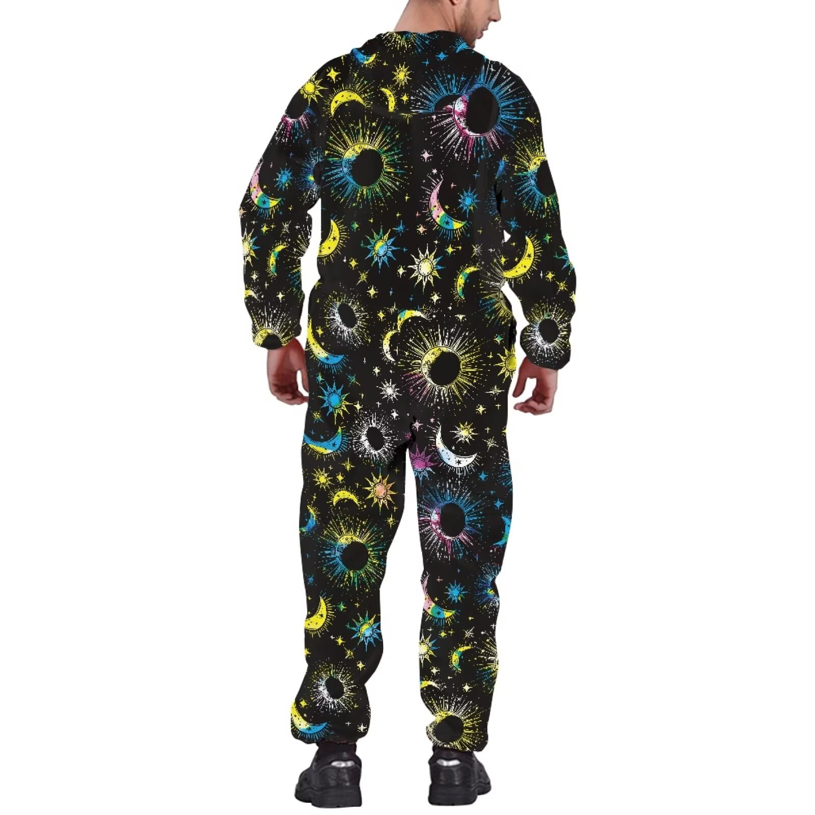 POLERO Halloween Theme Color Skeleton Surfing Print One Piece Pajames with Pocket Zipper Onesie Sleepsuit for Men Women, Size XL