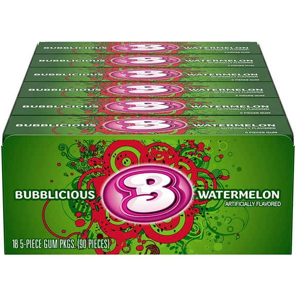 Bubblicious Watermelon Gum, 18 MFF30 Packs of 5 Pieces (90 Total Pieces)