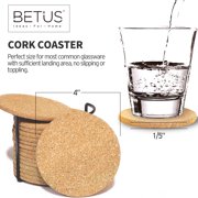 Betus 16 Pcs Round Cork Coasters with Metal Holder - Drink Absorbent, Heat-Resistant, Reusable Saucer Pad for Glasses, Cup, DIY project, Restaurant & Wedding