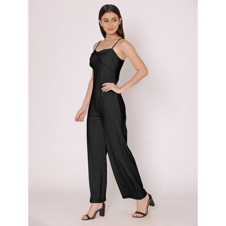 HERE NOW Women s Solid Jump Suit Dress Sleeveless Casual Strappy Summer Wear Slip On Attched Top And Bottom Set