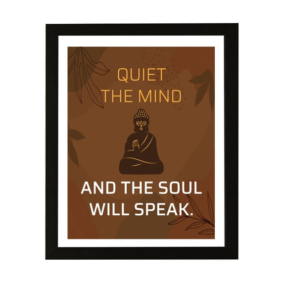 Designs ByLITA Quiet The Mind And The Soul Will Speak. 11 x 14 Black Framed Wall Art Print | Buddhist Quotes Motivational Decor