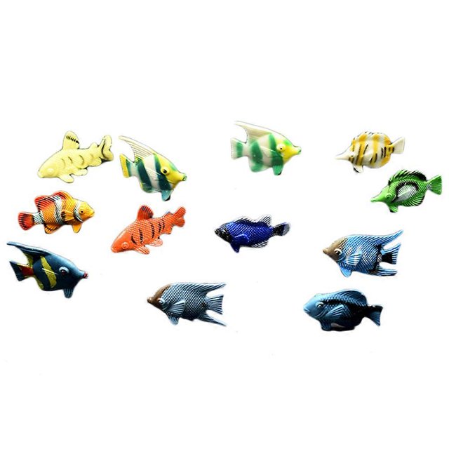 12 pcs Mini Tropical Ocean Fish Pet Figures Toy PVC Pool Fish Toy Early Education Mini Marine Fish Toy