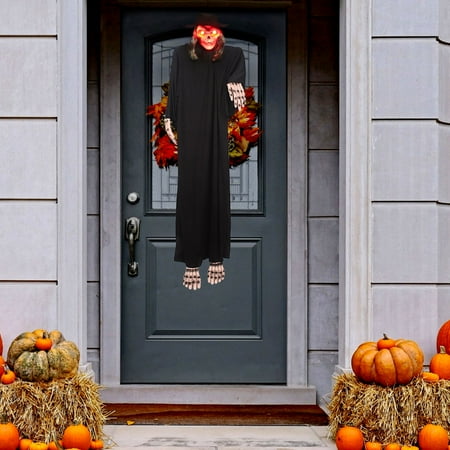 

Fall Decor Holiday Products Halloween Hanging Ghost Voice Control Hanging Ghost With Led Glowing Eyes And Creepy Shrilling Sound Scary Grim Ghost With Vibrating