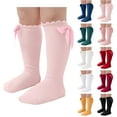 thumbnail image 3 of Zwiiyzr 6M-7Y Baby Girls Knee High Socks Toddler Cotton Long Socks Bow Ruffled Knee Socks Tube Stockings Kids Dress Socks Burgundy, 3 of 5