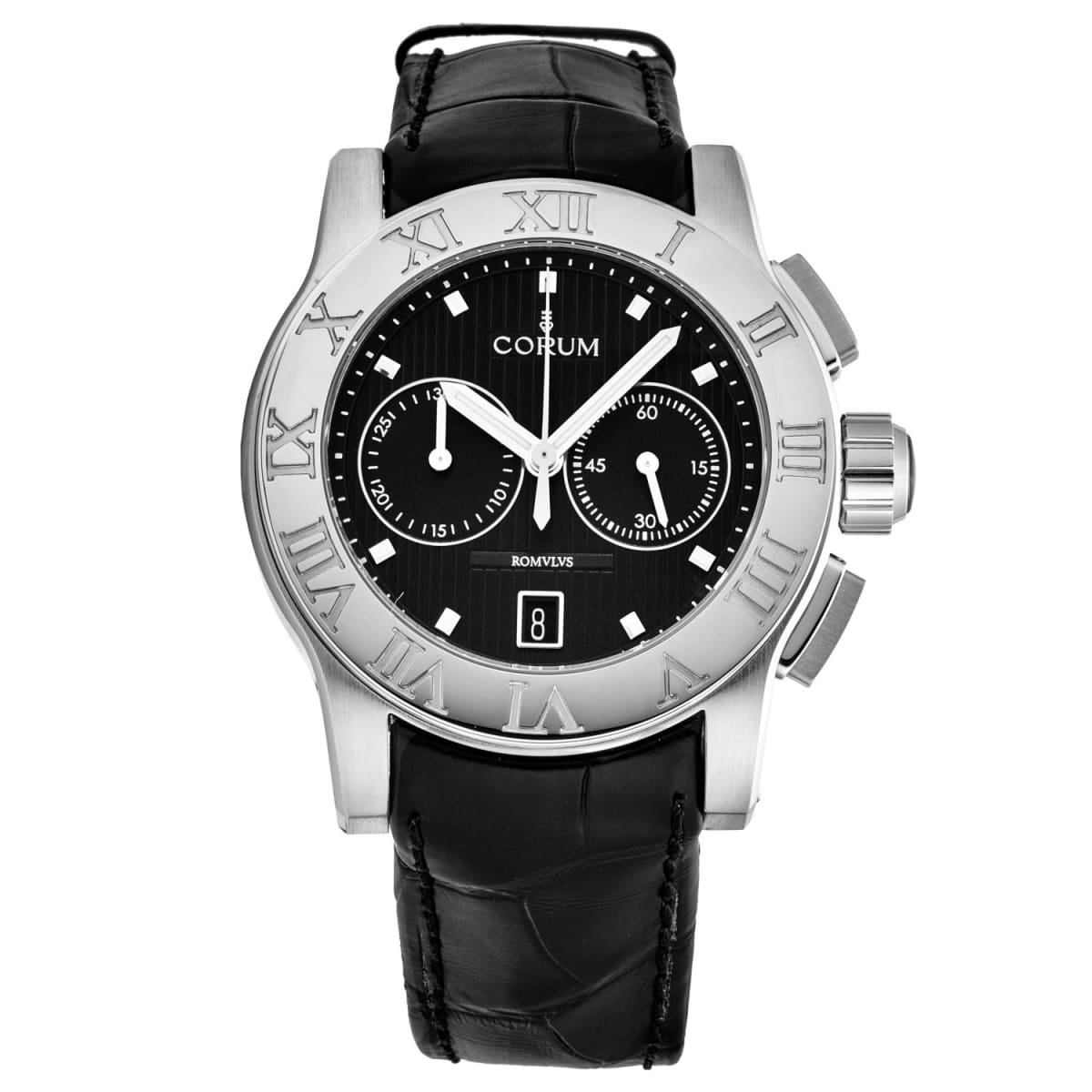 Corum Men's R984/03549 'Romulus' Black Dial Black Leather Strap