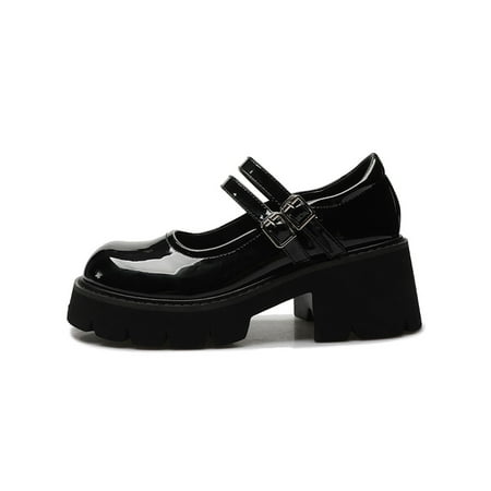 

Tenmix Women School Fashion Pumps Magic Tape Platform Girls Wedding Non-slip Chunky Lolita Shoes Black 5