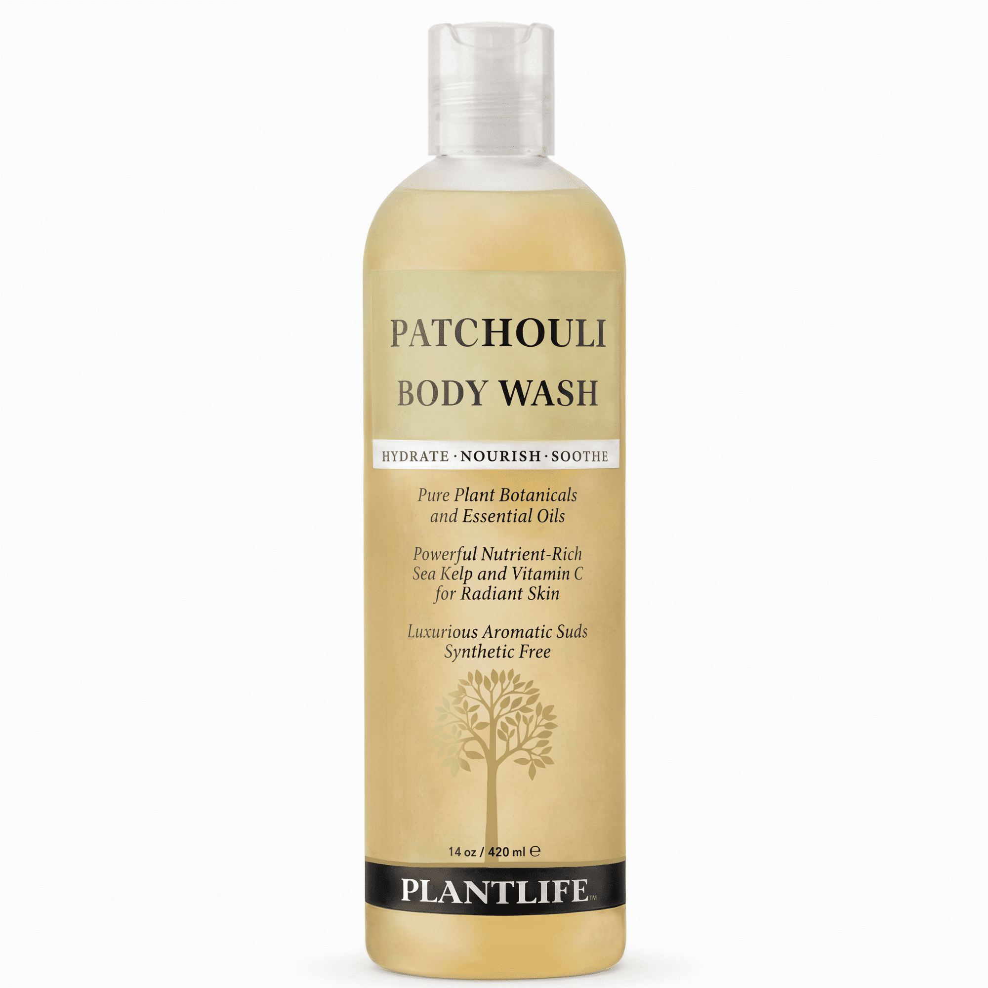 Plantlife Patchouli Body Wash – Earthy, GMO-Free, Gluten-Free Cleanser with Natural Ingredients, 14 oz